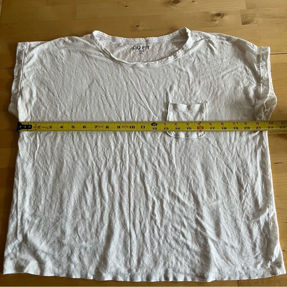 LOFT Linen Modal Blend Women's White Short Sleeve Tee Tshirt Size XL Pocket - Picture 6 of 7